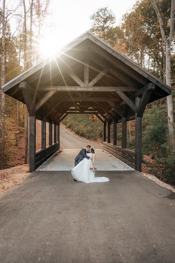 Bridal couple portrait in golden light