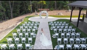 Outdoor terrace with string lights for evening event